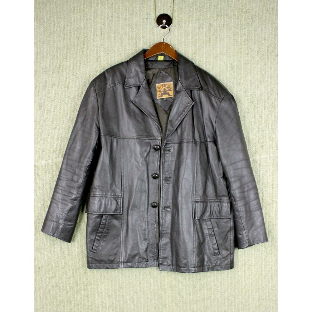 Vintage Genuine Leather Car Coat Jacket Mens Medium Brown Phase 2